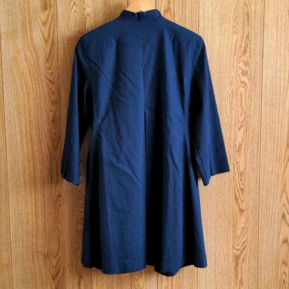 Eileen Fisher Linen Blend Open Front High Collar Coat in Midnight Blue Size M - Picture 4 of 9